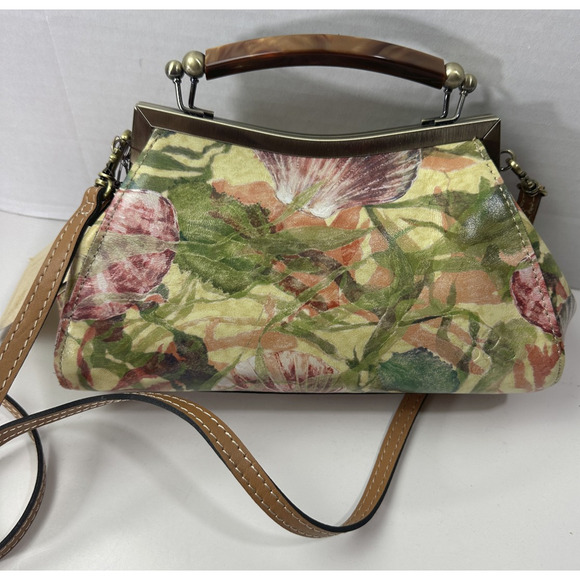 NWT Patricia Nash Kelmscott Frame Bag Leather Satchel Crossbody Seashells Floral - Picture 3 of 13